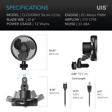Load image into Gallery viewer, AC Infinity Cloudray S6 Grow Tent Clip Fan 6" with 10 Speeds, EC-Motor, Auto Oscillation