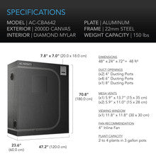 Load image into Gallery viewer, AC INFINITY CLOUDLAB 642, ADVANCE GROW TENT 4X2, 2000D DIAMOND MYLAR CANVAS, 48" X 24" X 72"